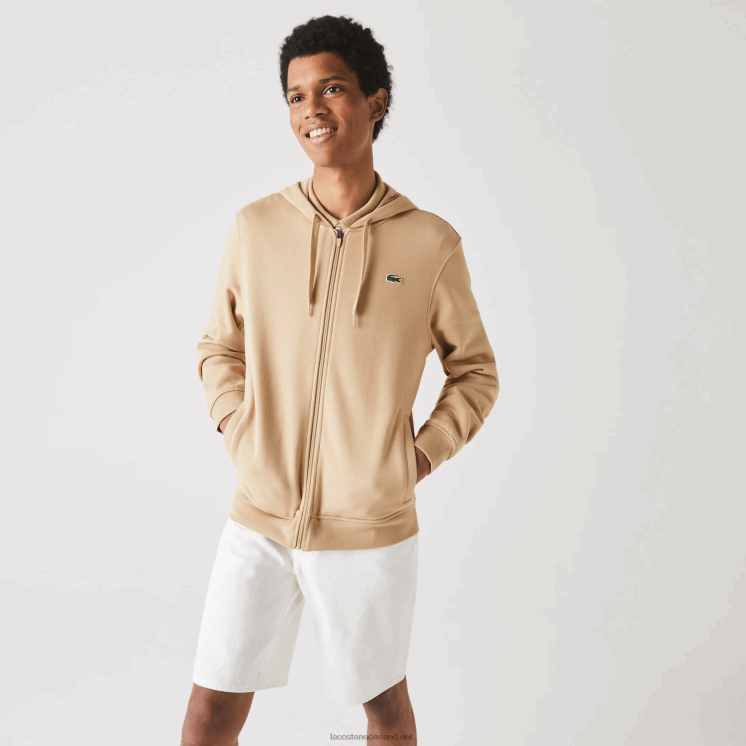 Lacoste sportieve lichtgewicht bi-materiaal hoodie 0828H981 beige gp2 Heren