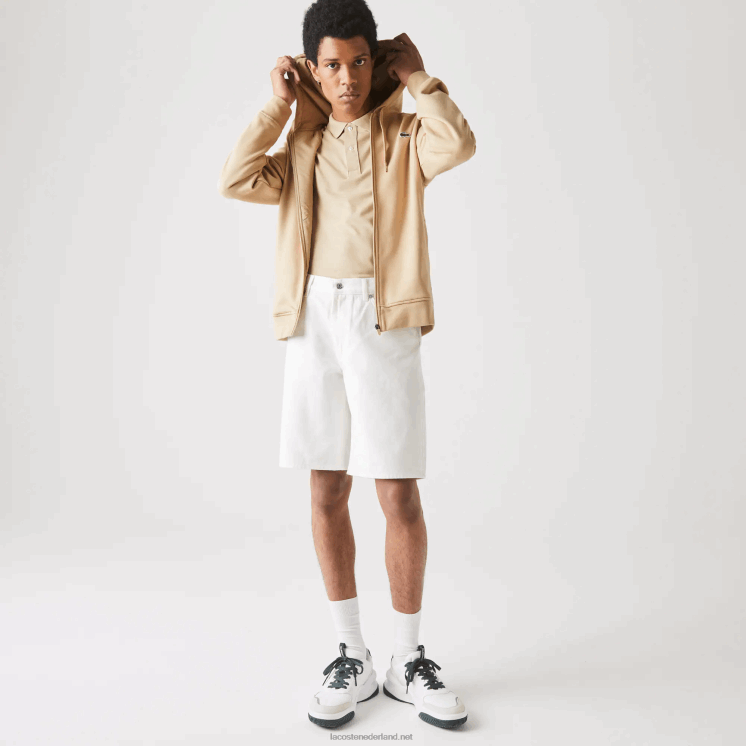 Lacoste sportieve lichtgewicht bi-materiaal hoodie 0828H981 beige gp2 Heren