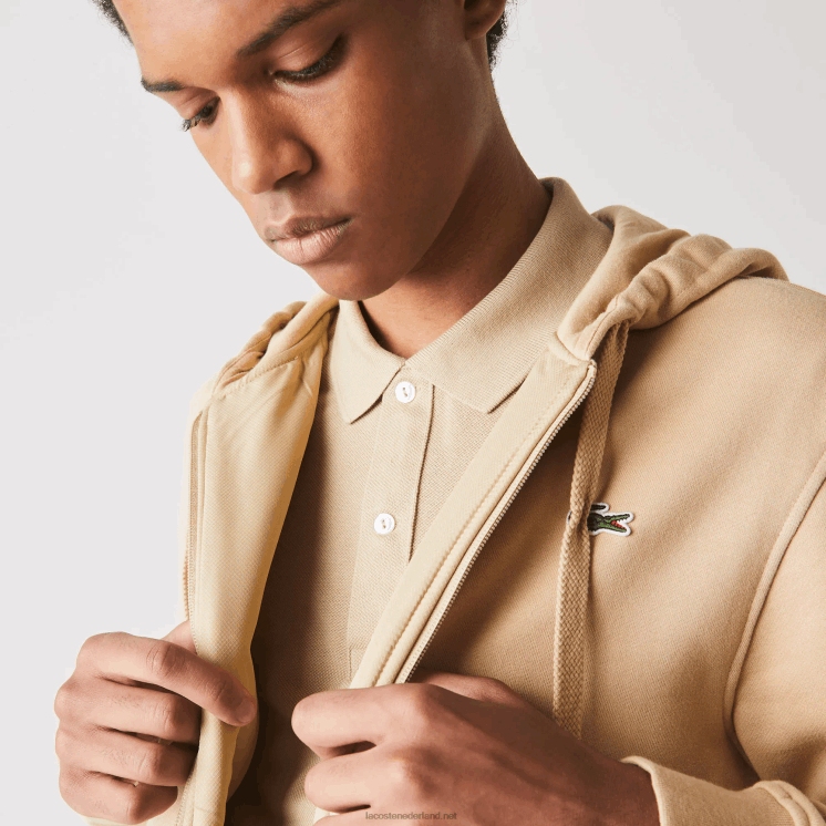 Lacoste sportieve lichtgewicht bi-materiaal hoodie 0828H981 beige gp2 Heren