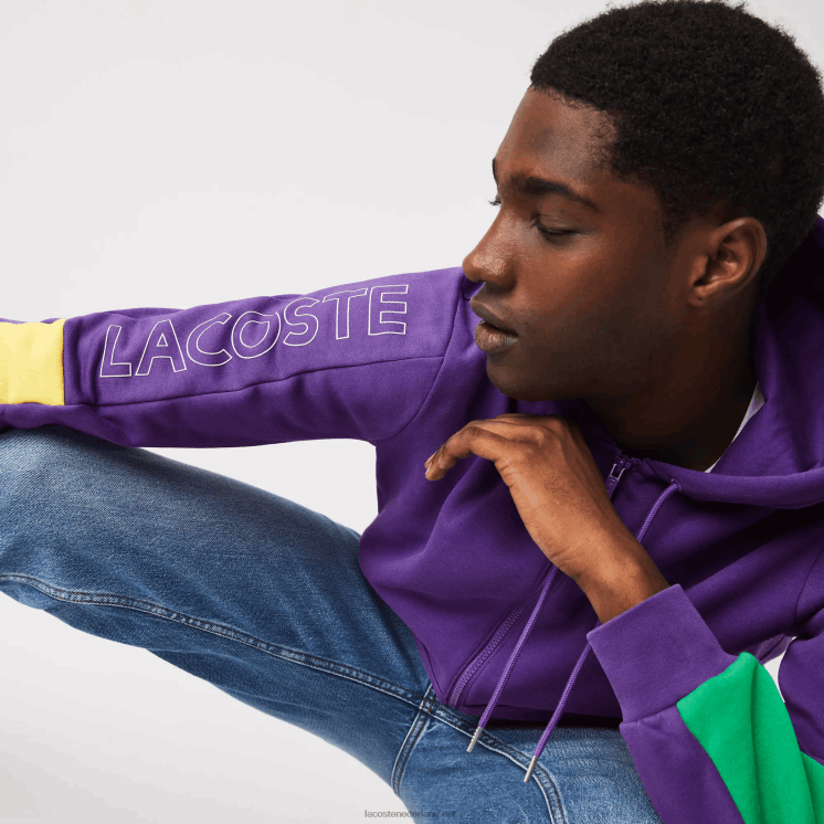 Lacoste sweatshirt met capuchon en colorblock fleece met rits 0828H1198 paars geel groen 1cv Heren