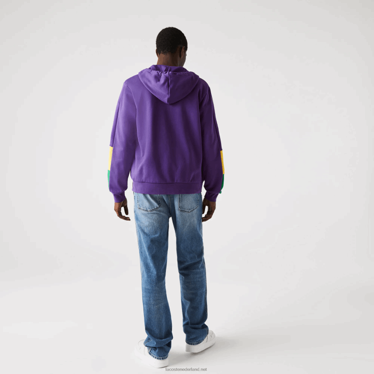Lacoste sweatshirt met capuchon en colorblock fleece met rits 0828H1198 paars geel groen 1cv Heren