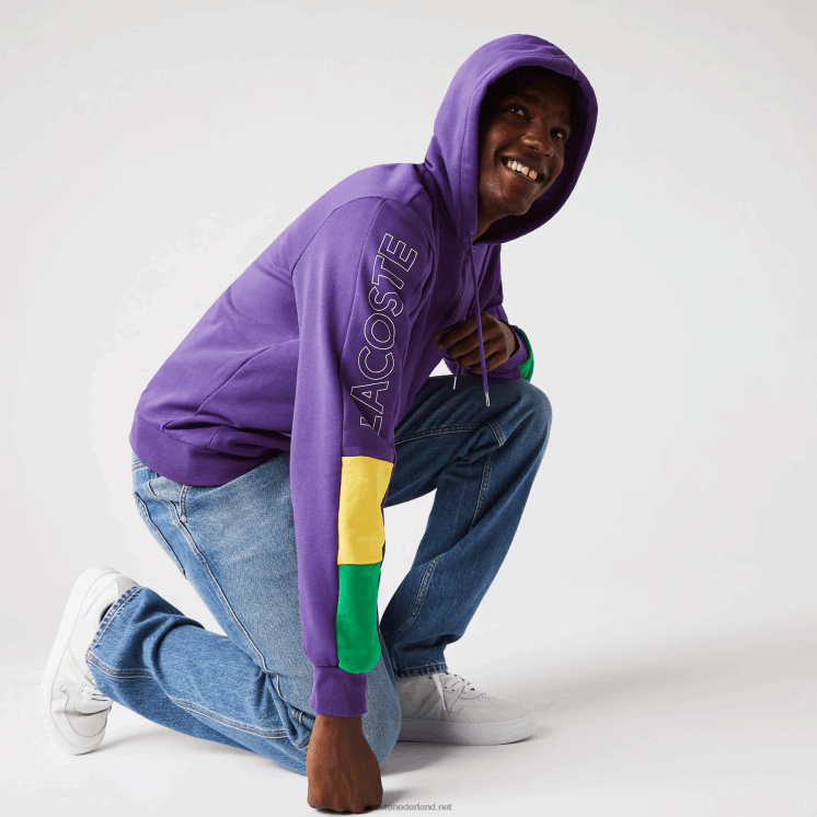 Lacoste sweatshirt met capuchon en colorblock fleece met rits 0828H1198 paars geel groen 1cv Heren