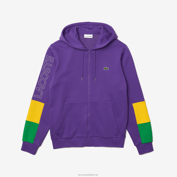 Lacoste sweatshirt met capuchon en colorblock fleece met rits 0828H1198 paars geel groen 1cv Heren