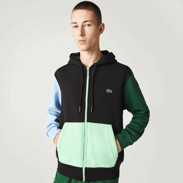 Lacoste sweatshirt met capuchon en ritssluiting met klassieke pasvorm en kleurvlakken 0828H1081 zwart blauw groen ueh Heren