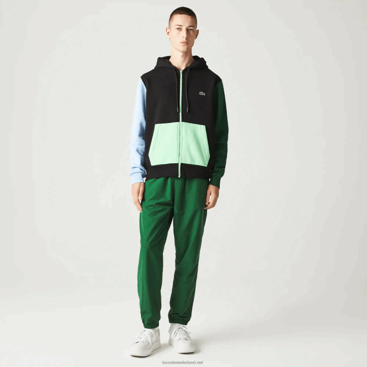 Lacoste sweatshirt met capuchon en ritssluiting met klassieke pasvorm en kleurvlakken 0828H1081 zwart blauw groen ueh Heren