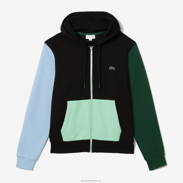Lacoste sweatshirt met capuchon en ritssluiting met klassieke pasvorm en kleurvlakken 0828H1081 zwart blauw groen ueh Heren