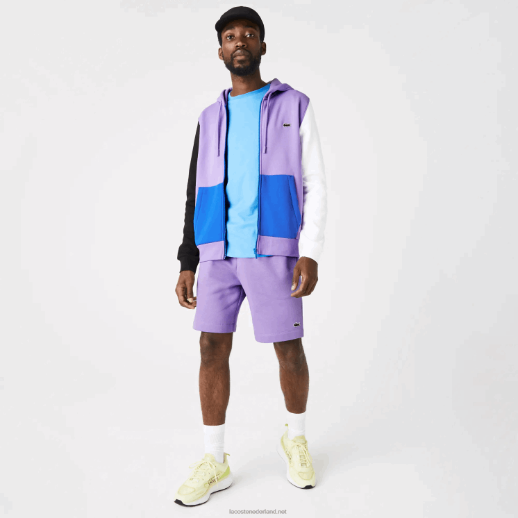 Lacoste sweatshirt met capuchon en ritssluiting met klassieke pasvorm en kleurvlakken 0828H1082 paars zwart wit blauw 896 Heren
