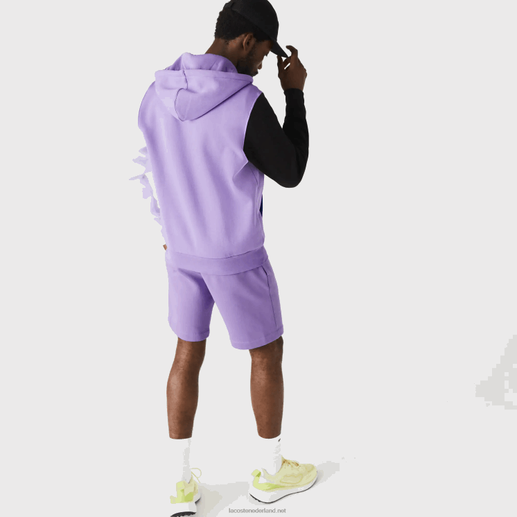 Lacoste sweatshirt met capuchon en ritssluiting met klassieke pasvorm en kleurvlakken 0828H1082 paars zwart wit blauw 896 Heren
