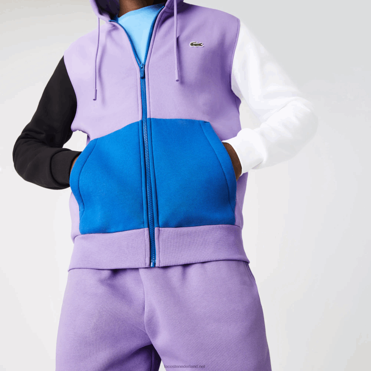 Lacoste sweatshirt met capuchon en ritssluiting met klassieke pasvorm en kleurvlakken 0828H1082 paars zwart wit blauw 896 Heren