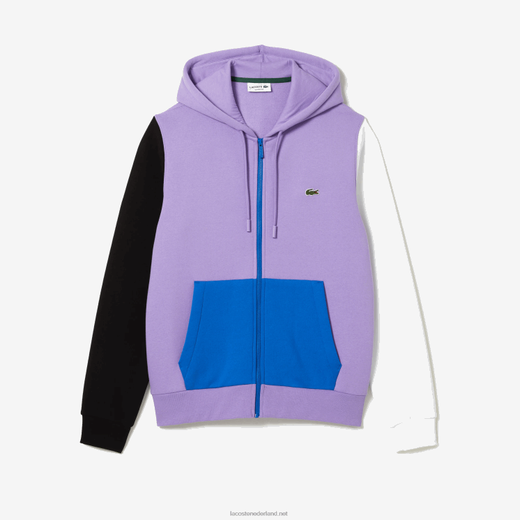 Lacoste sweatshirt met capuchon en ritssluiting met klassieke pasvorm en kleurvlakken 0828H1082 paars zwart wit blauw 896 Heren
