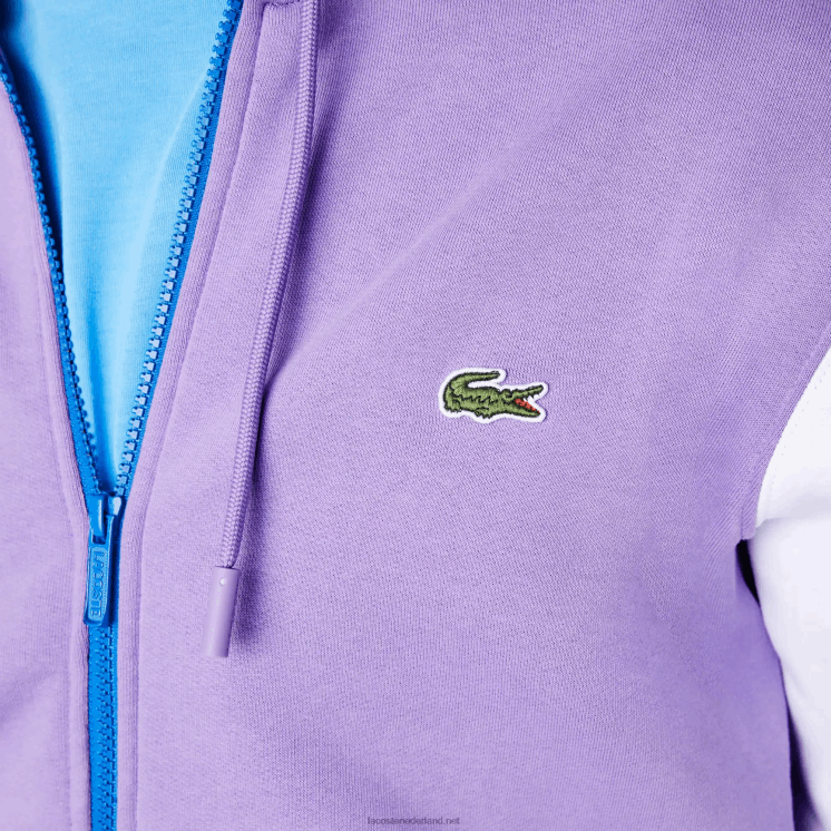 Lacoste sweatshirt met capuchon en ritssluiting met klassieke pasvorm en kleurvlakken 0828H1082 paars zwart wit blauw 896 Heren