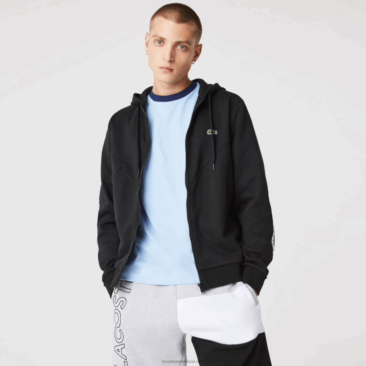 Lacoste sweatshirt met capuchon van fleece met colorblock-letters en rits 0828H998 zwart 8vm Heren