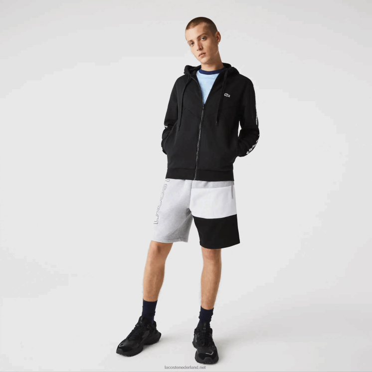 Lacoste sweatshirt met capuchon van fleece met colorblock-letters en rits 0828H998 zwart 8vm Heren