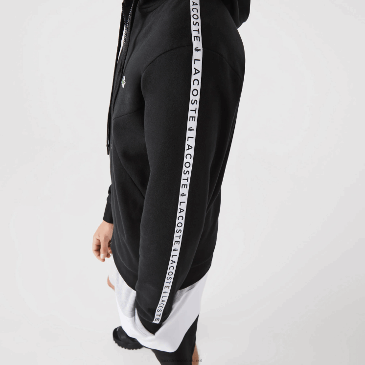 Lacoste sweatshirt met capuchon van fleece met colorblock-letters en rits 0828H998 zwart 8vm Heren