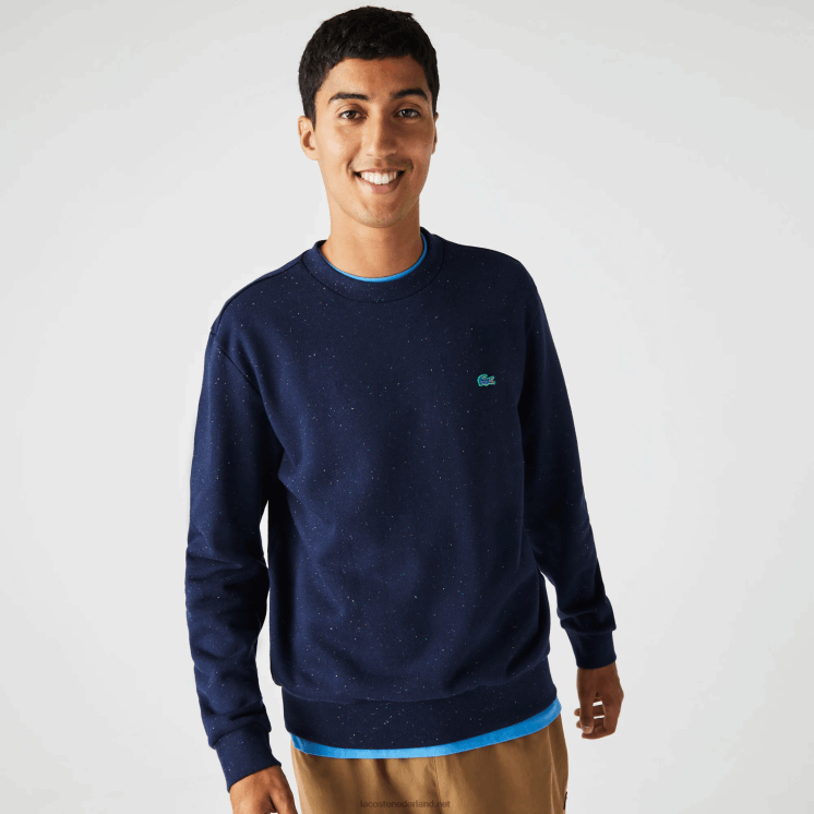 Lacoste sweatshirt met klassieke pasvorm en gespikkelde print van fleece 0828H965 marineblauw 7cg Heren