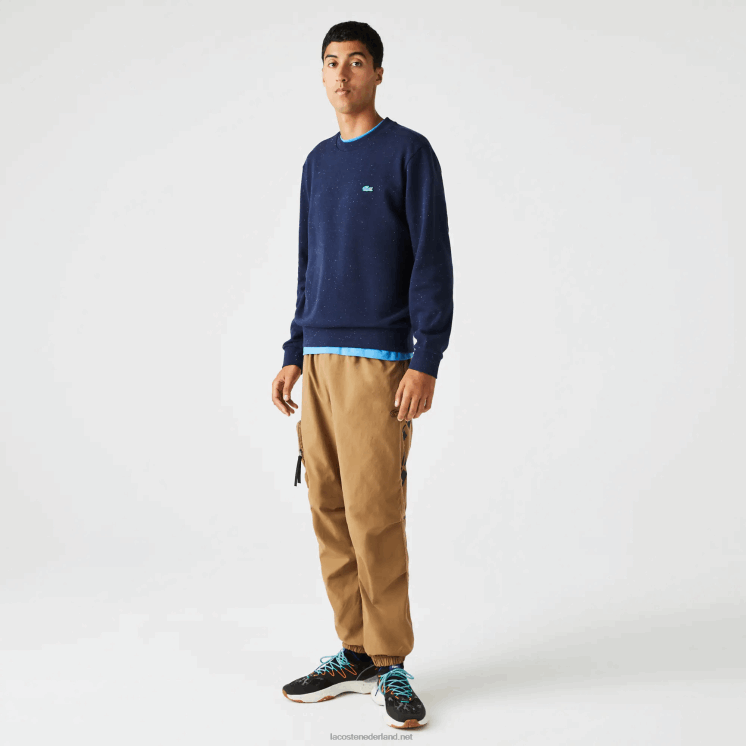 Lacoste sweatshirt met klassieke pasvorm en gespikkelde print van fleece 0828H965 marineblauw 7cg Heren