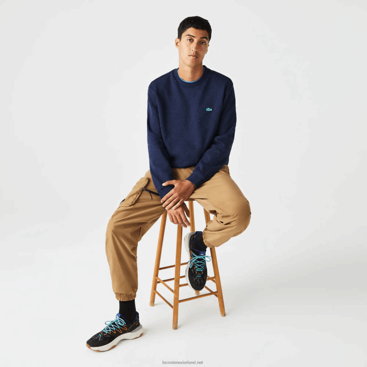Lacoste sweatshirt met klassieke pasvorm en gespikkelde print van fleece 0828H965 marineblauw 7cg Heren