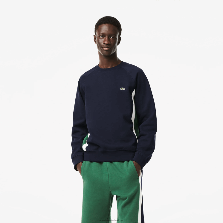 Lacoste sweatshirt met kleurvlakken van geborsteld fleece 0828H328 marineblauw groen wit yun Heren