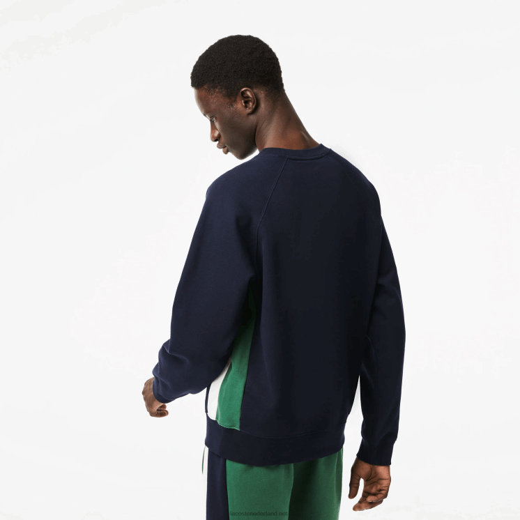 Lacoste sweatshirt met kleurvlakken van geborsteld fleece 0828H328 marineblauw groen wit yun Heren