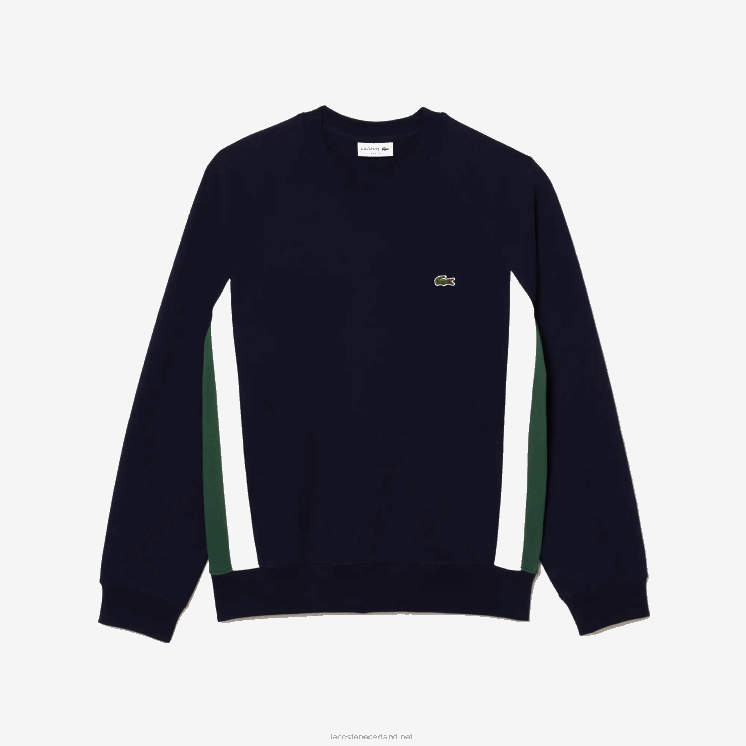 Lacoste sweatshirt met kleurvlakken van geborsteld fleece 0828H328 marineblauw groen wit yun Heren