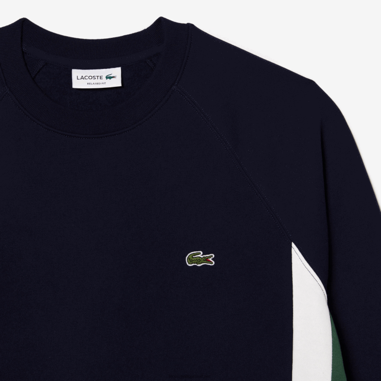 Lacoste sweatshirt met kleurvlakken van geborsteld fleece 0828H328 marineblauw groen wit yun Heren