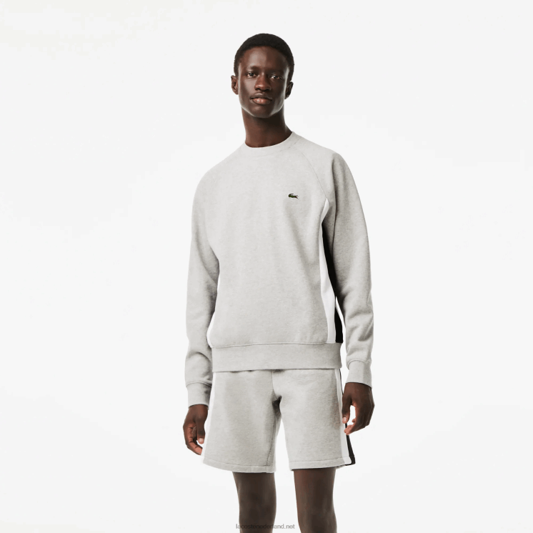 Lacoste sweatshirt met kleurvlakken van geborsteld fleece 0828H329 grijs chine zwart wit sj1 Heren
