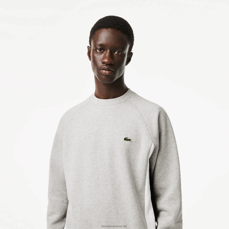 Lacoste sweatshirt met kleurvlakken van geborsteld fleece 0828H329 grijs chine zwart wit sj1 Heren