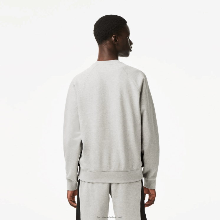 Lacoste sweatshirt met kleurvlakken van geborsteld fleece 0828H329 grijs chine zwart wit sj1 Heren