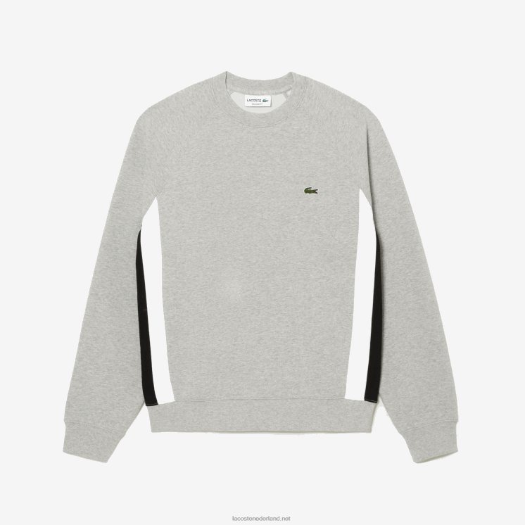 Lacoste sweatshirt met kleurvlakken van geborsteld fleece 0828H329 grijs chine zwart wit sj1 Heren