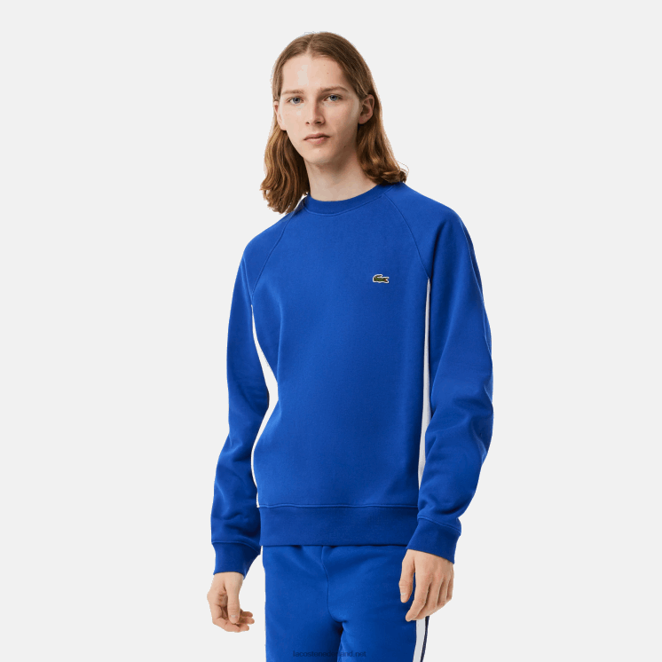 Lacoste sweatshirt met kleurvlakken van geborsteld fleece 0828H330 marineblauw wit cjl Heren