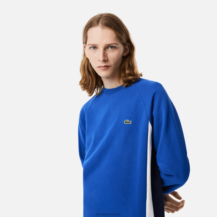 Lacoste sweatshirt met kleurvlakken van geborsteld fleece 0828H330 marineblauw wit cjl Heren