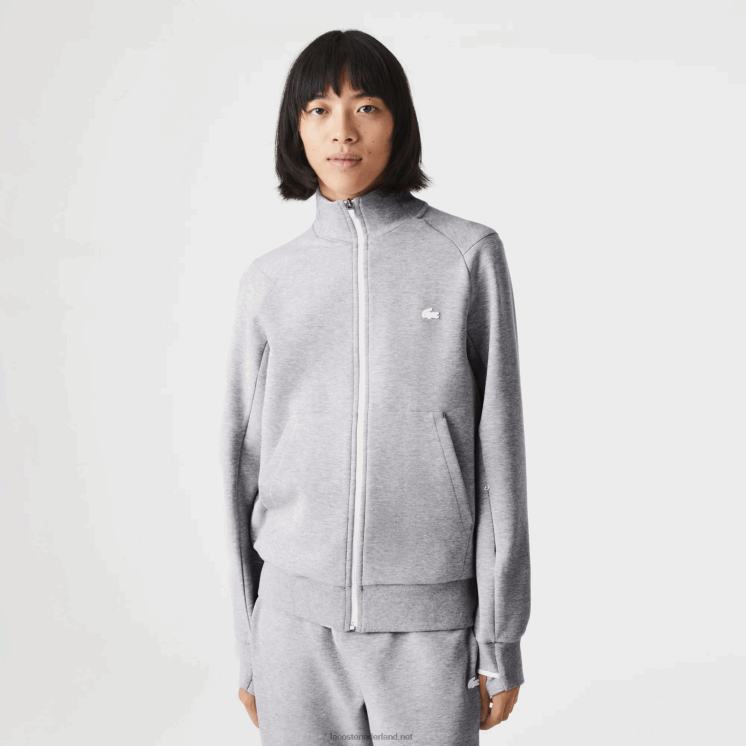 Lacoste sweatshirt met opstaande kraag van een katoenmix met rits 0828H1022 grijze chine ca Heren