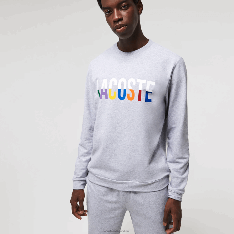 Lacoste sweatshirt met print van katoenfleece voor binnen 0828H1222 grijs chine wit w9d Heren