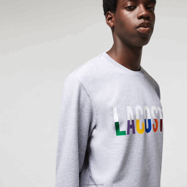 Lacoste sweatshirt met print van katoenfleece voor binnen 0828H1222 grijs chine wit w9d Heren
