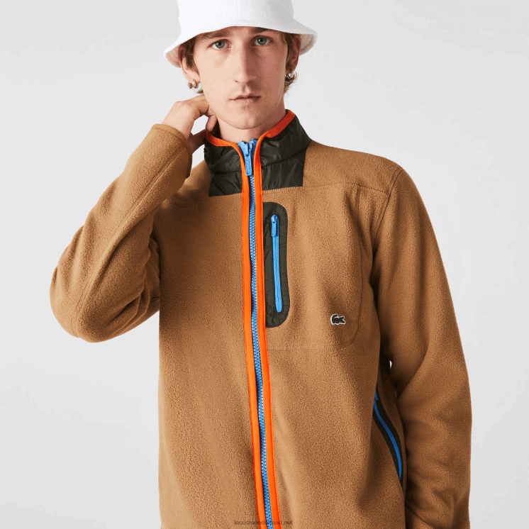 Lacoste sweatshirt met relaxte pasvorm van polarfleece met rits 0828H979 bruin kaki groen 89f Heren