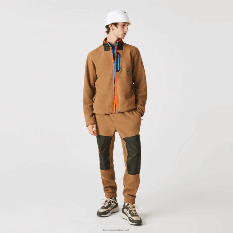 Lacoste sweatshirt met relaxte pasvorm van polarfleece met rits 0828H979 bruin kaki groen 89f Heren