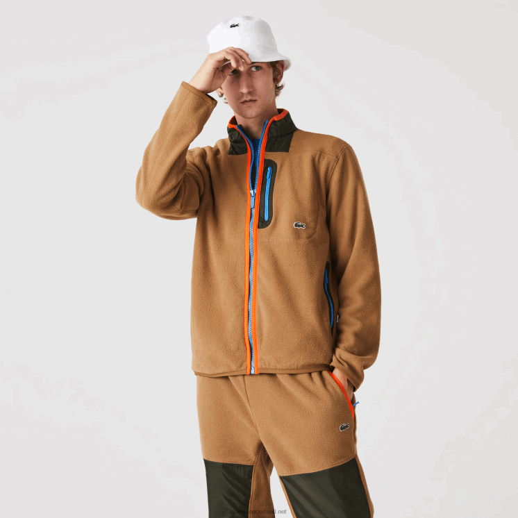 Lacoste sweatshirt met relaxte pasvorm van polarfleece met rits 0828H979 bruin kaki groen 89f Heren