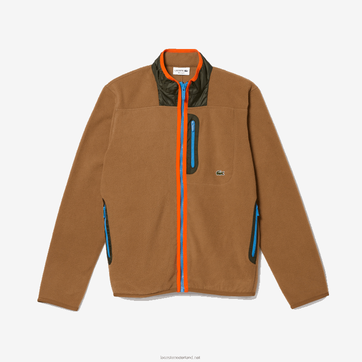 Lacoste sweatshirt met relaxte pasvorm van polarfleece met rits 0828H979 bruin kaki groen 89f Heren