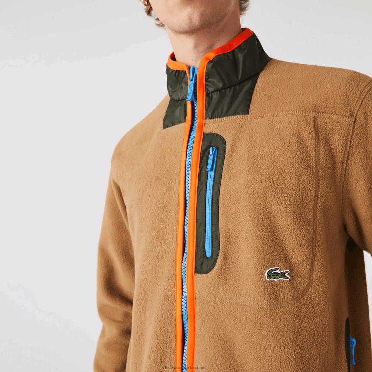 Lacoste sweatshirt met relaxte pasvorm van polarfleece met rits 0828H979 bruin kaki groen 89f Heren