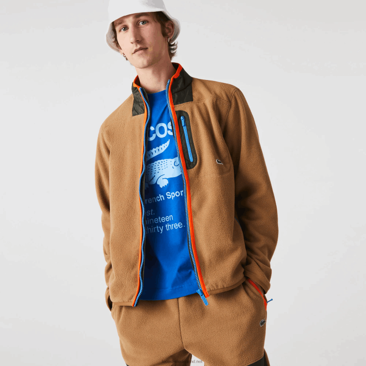Lacoste sweatshirt met relaxte pasvorm van polarfleece met rits 0828H979 bruin kaki groen 89f Heren