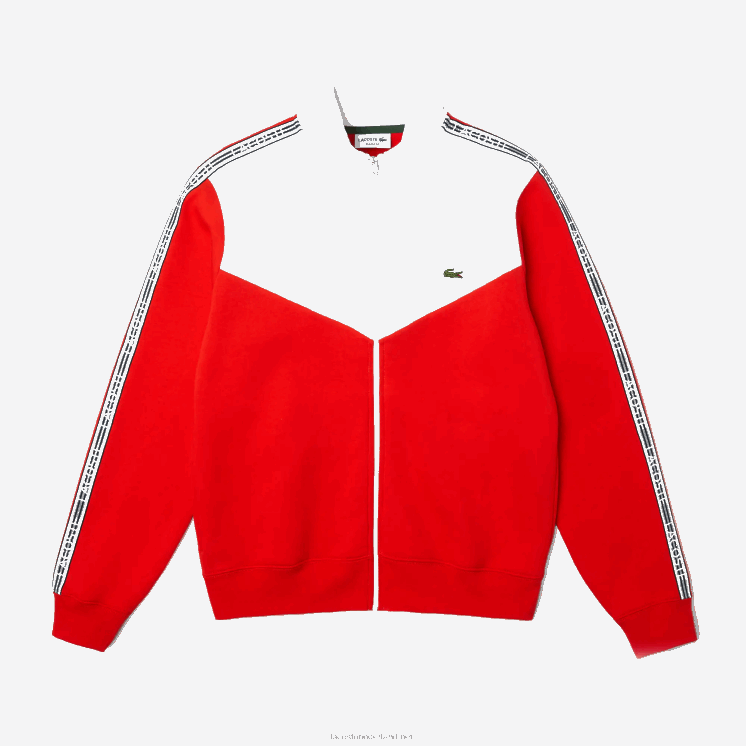 Lacoste sweatshirt met rits in klassieke pasvorm met kleurvlakken 0828H19 rood wit jaren 75 Heren