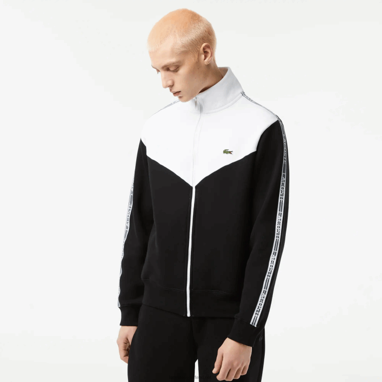 Lacoste sweatshirt met rits in klassieke pasvorm met kleurvlakken 0828H20 zwart wit 258 Heren