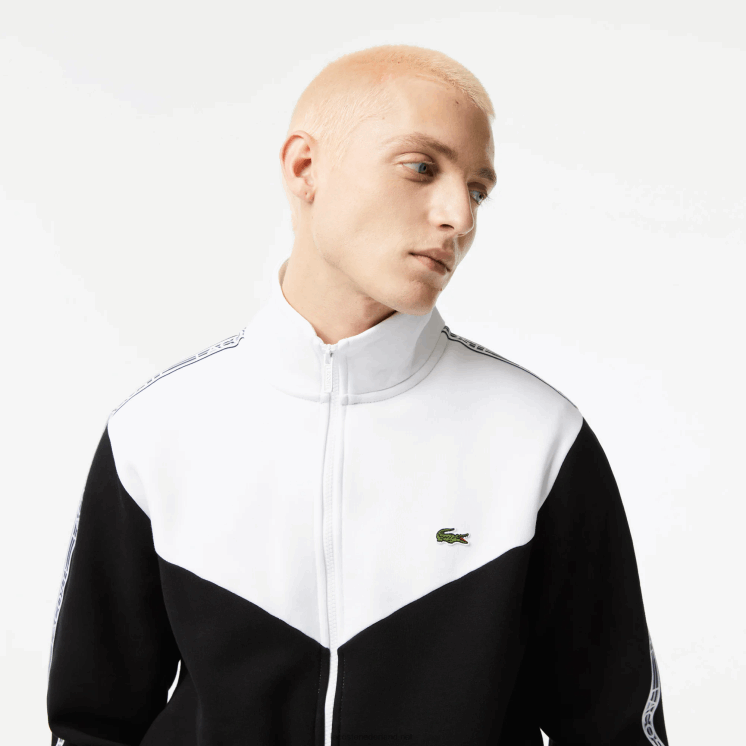 Lacoste sweatshirt met rits in klassieke pasvorm met kleurvlakken 0828H20 zwart wit 258 Heren
