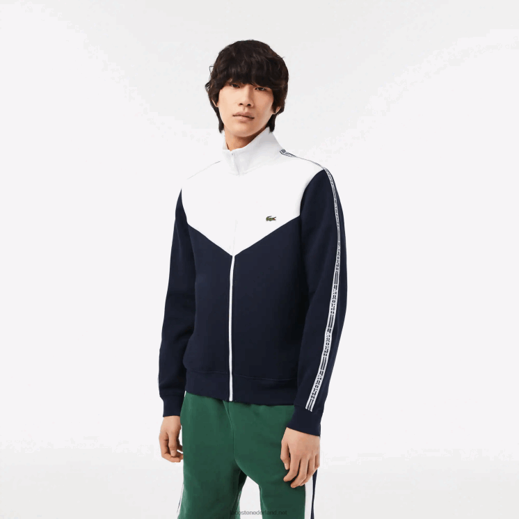 Lacoste sweatshirt met rits in klassieke pasvorm met kleurvlakken 0828H21 marineblauw wit 525 Heren