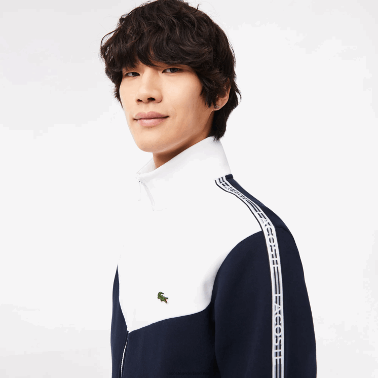 Lacoste sweatshirt met rits in klassieke pasvorm met kleurvlakken 0828H21 marineblauw wit 525 Heren