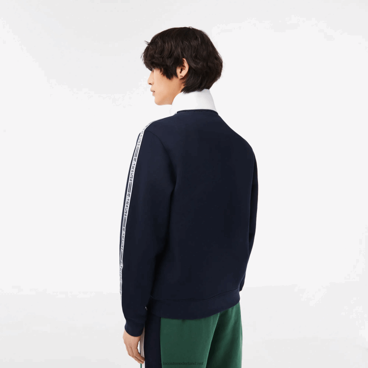 Lacoste sweatshirt met rits in klassieke pasvorm met kleurvlakken 0828H21 marineblauw wit 525 Heren