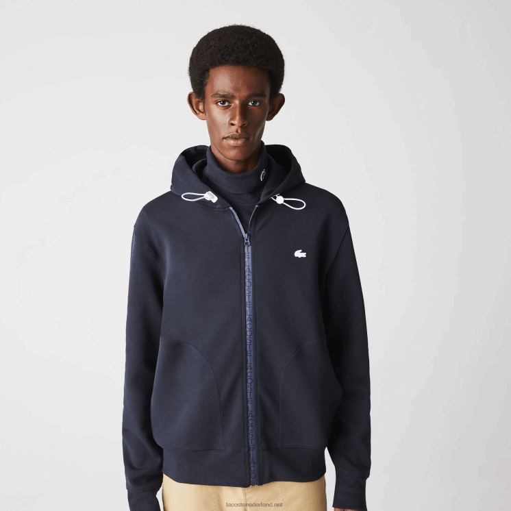 Lacoste sweatshirt met rits van katoenmix met capuchon en letters 0828H1177 marineblauw hde Heren