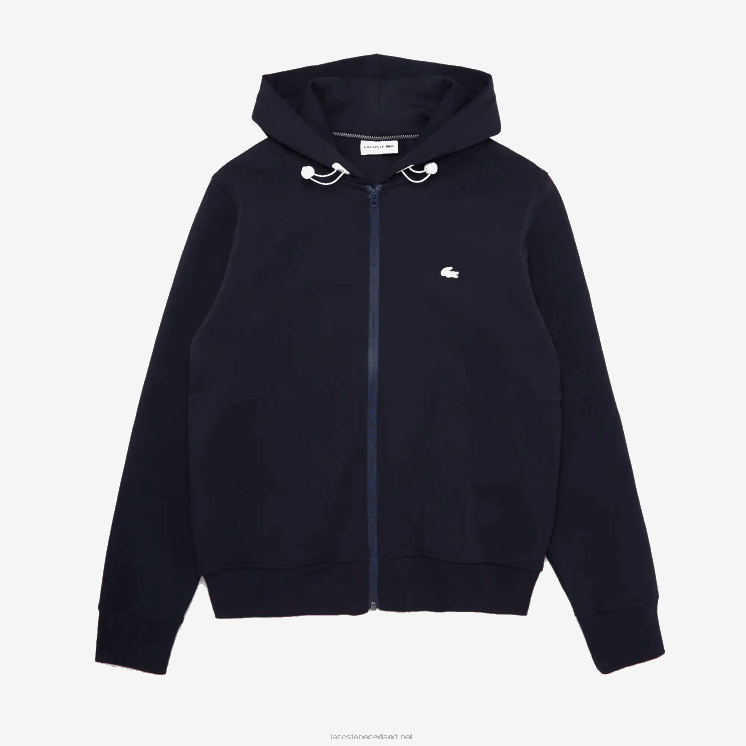 Lacoste sweatshirt met rits van katoenmix met capuchon en letters 0828H1177 marineblauw hde Heren