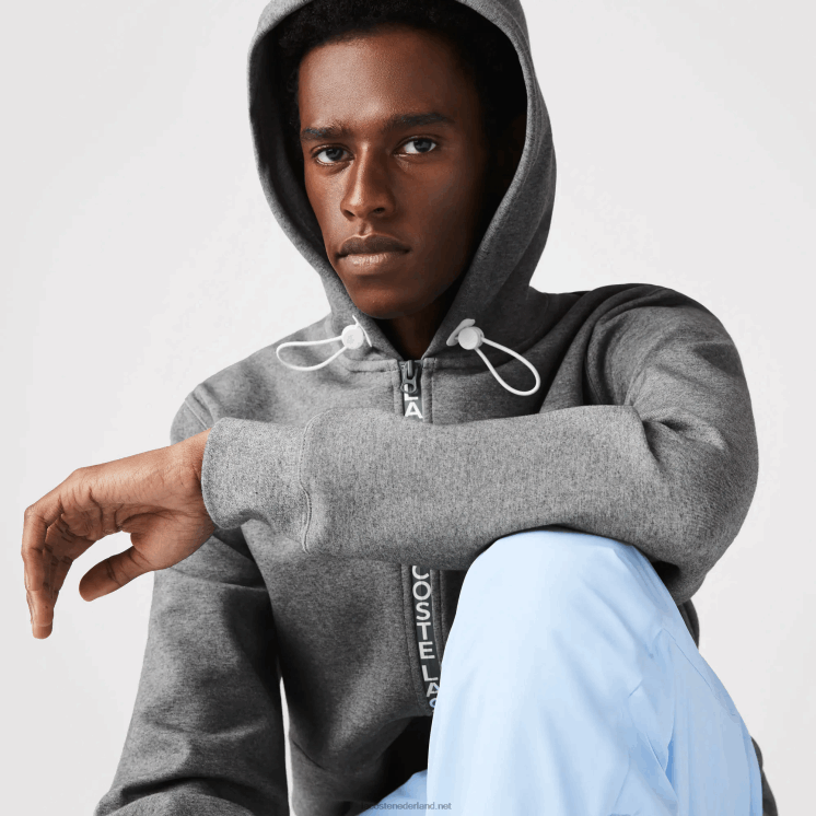 Lacoste sweatshirt met rits van katoenmix met capuchon en letters 0828H1178 grijze chine 1vq Heren