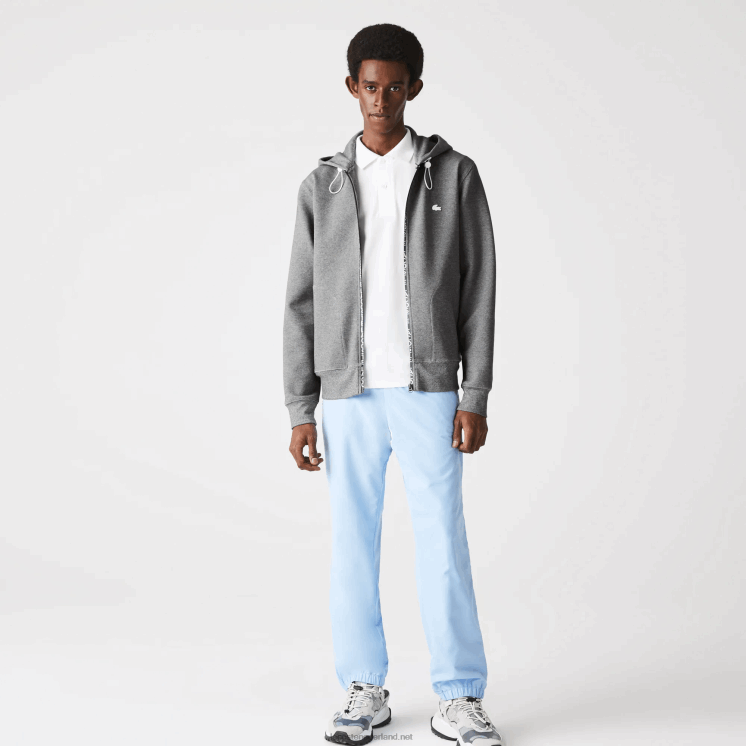 Lacoste sweatshirt met rits van katoenmix met capuchon en letters 0828H1178 grijze chine 1vq Heren